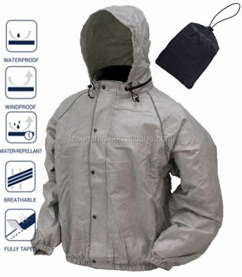 China Foldable Waterproof Reflective Breathable Rain Jacket With Hood And Bag for sale