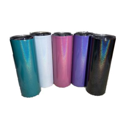 China New Viable Double Wall White Sublimation Blanks Shimmer Glitter 20oz Holographic Insulated Straight Lean Tumbler For Hot Printing for sale