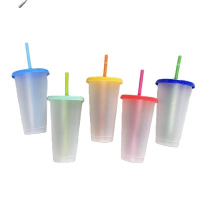 China 24oz 16oz Color Confetti Reusable Iced Changing Reusable Cups Glitter Cold Plastic Solid For Cold Water Drinks for sale