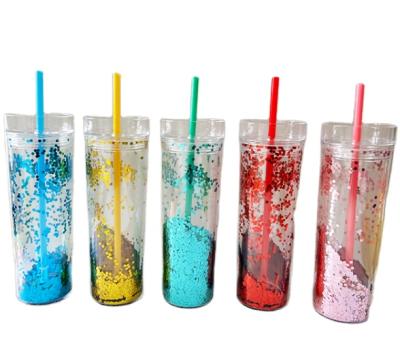 China Holographic Double Wall Holographic Laser 16oz Glitter Lean Glitter Plastic Insulated Acrylic Tumbler Double Wall Viable With Lid And Straw for sale