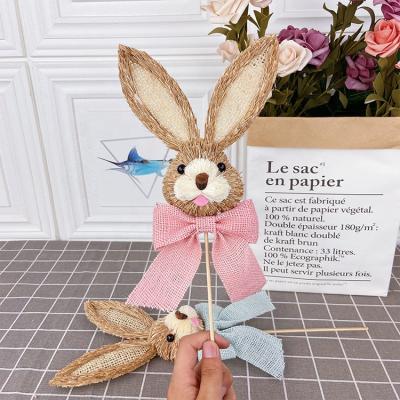 China 2021 Festival Decoration New Sisal Easter Decoration Spring Rabbit Decorate Wooden Sticks Garden Event Party Supplies for sale