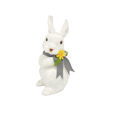 China Festival Decoration Selection New Fashion Holiday Dress Up Gift Easter White Artificial Rabbit Desktop Decoration for sale