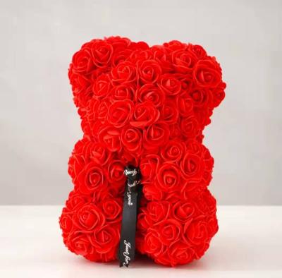 China Wedding Decor Factory Wholesale 25cm Valentine's Day Rose Simulation Flower Embrace Creative Rose Bear Flower Eternal Birthday Gift for sale