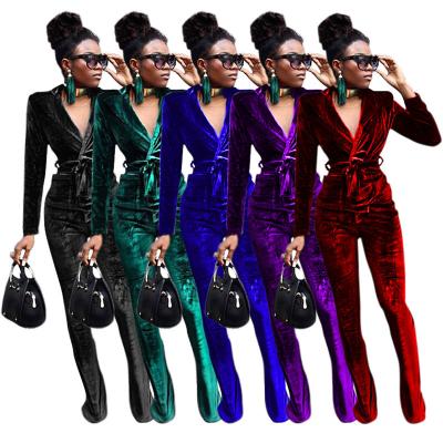 China Anti-pilling Women's Solid Color Slim Velvet Suit Small Flared Pants Two-Piece Suit for sale