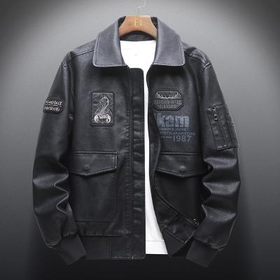 China Air Force Breathable Leather Pilot Lapel Men's Embroidery Scorpion Autumn PU Motorcycle Leather Jacket for sale