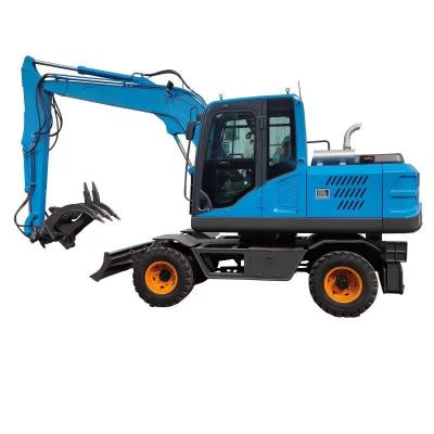 China Hydraulic Garden Farmland Excavator Wheel Excavator Machine 7 Ton 8 Ton 9 Ton Grapple Wood Chipper Wheel Excavator New for sale