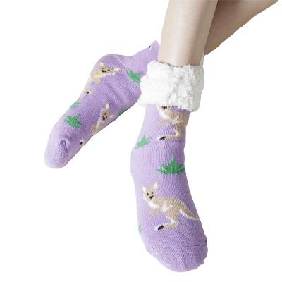 China Anti-skid thick winter indoor socks plus velvet socks non-slip cute animal design custom socks for sale