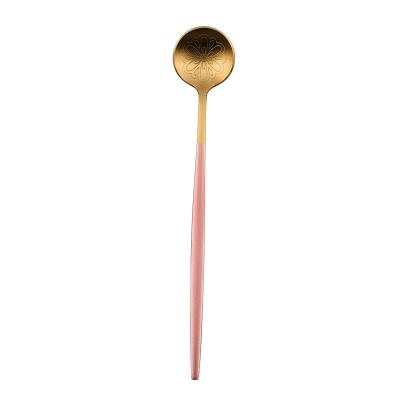 China New Creative Wholesale Stocked Coffee Ice Cream Dessert Spoon Tea Serving Spoon Stainless Steel Gold Teaspoon for sale