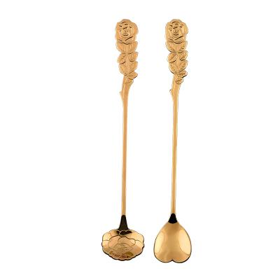 China New Viable Wholesale Creative Coffee Ice Cream Dessert Spoon Tea Serving Spoon Stainless Steel Flatware Gold Mixing Spoon for sale