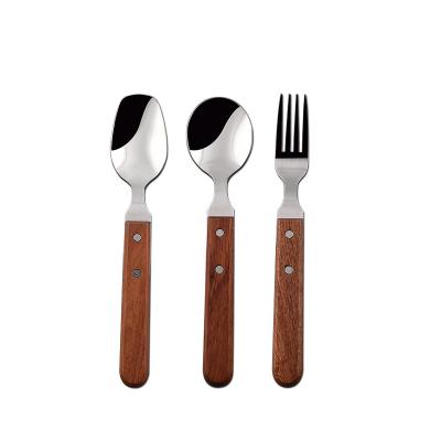 China New Hot Selling Viable Wholesale Wooden Handle Cutlery Set Wholesale Cheap Stainless Steel Flatware Set for sale