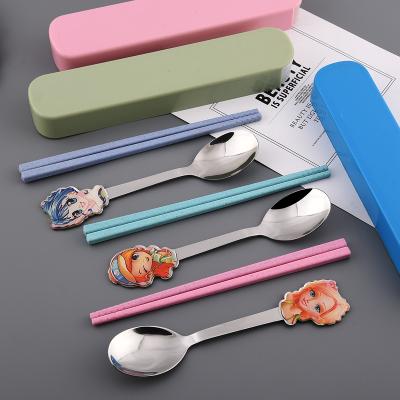 China Sustainable Kids Spoon And Chopsticks Set Stainless Steel Utensils Flatware Cutlery Set For Home for sale