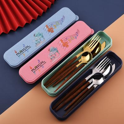 China Portable Picnic Stainless Steel Gold Cutlery Flatware Set Sustainable With Colorful Handle In Boxes for sale