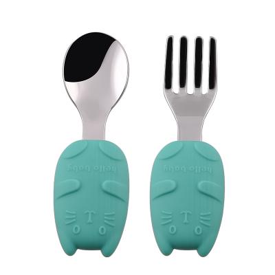 China New Viable 18/10 Stainless Steel Kids Fork And Spoon Set In Box Portable Reusable Baby Cutlery Kids Set for sale