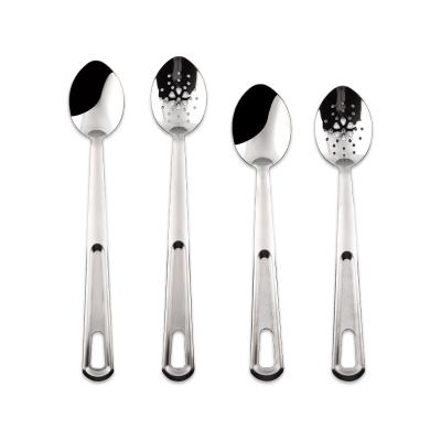 China New Cheap Viable Mirror Polish Notched Tongue Spoon Flat Dinnerware Sets Metal Buffet Serving Stainless Steel Spoon Set For Party Restaurant for sale