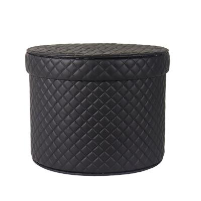 China Wholesale Handmade Flower Box Black Stitched Hat Leather Gift Box With Dome Foam for sale