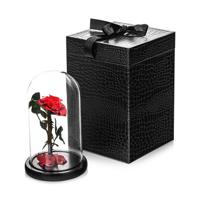 China Europe High End Preserved Roses In Luxury Glass Dome Glass Dome Rose Valentine's Day Gift Box for sale