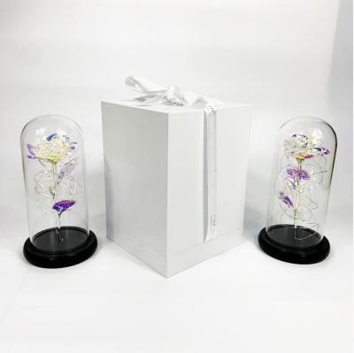 China Recycled Materials Luxurious Glass Dome Rose Flower Gift Box With Wooden Base for sale