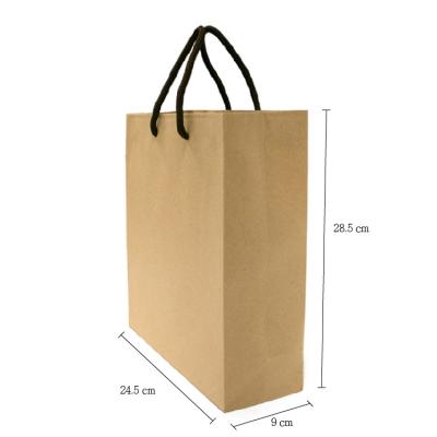 China Recyclable custom brown Kraft paper bags with cotton rope flexil handle eco friendli for sale