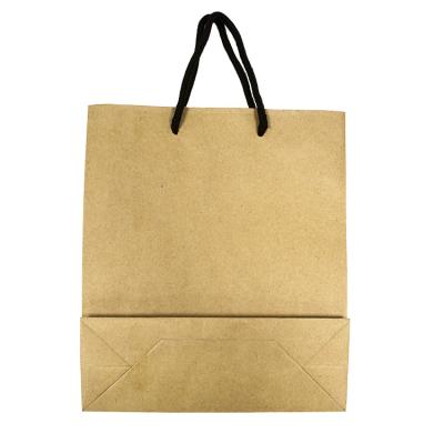 China Recyclable custom brown Kraft paper bags with cotton rope flexil handle eco friendli for sale