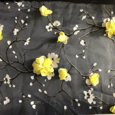 China Viable wholesale organza china fabric polyester 3d flower print african order lace fabric for vintage wholesale apparel for sale