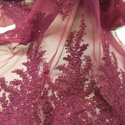 China Viable French Net Lace Fabric Sequin Embroidery Tulle Cord Lace Fabric From China for sale