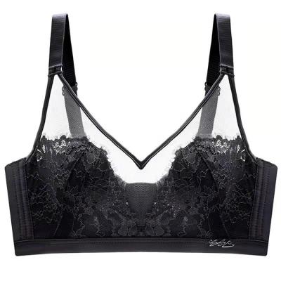 China Breathable sheer solid lace bra+ plus size sexy bra underwear sets for women transparent black lace bra for sale