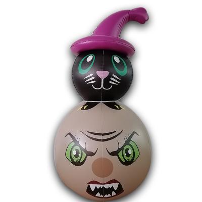 China Indoor and Outdoor LED Lighting Scary Yard Halloween Decoration Inflatable Evil Pumpkin with Cat for outdoor for sale