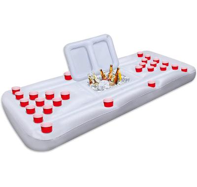 China Indoor/Outdoor Pool Party FLoating Inflatable Beer Pong Air Mattress with 28 Cup Holes cooler for drinks for sale