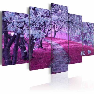 China Original Contemporary 5Pc Waterproof Wall Art Painting Blossoming Tree Oil Painting Canvas Wall Decoration for sale