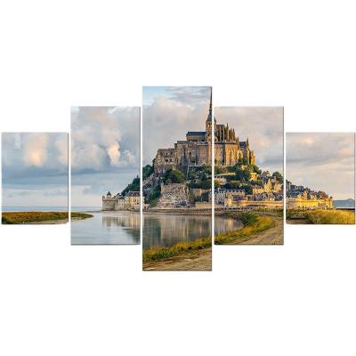 China Waterproof Hd Printed Home Decoration Stretched Canvas Castle Landscape Art Pictures Assembled 5 Pieces for sale