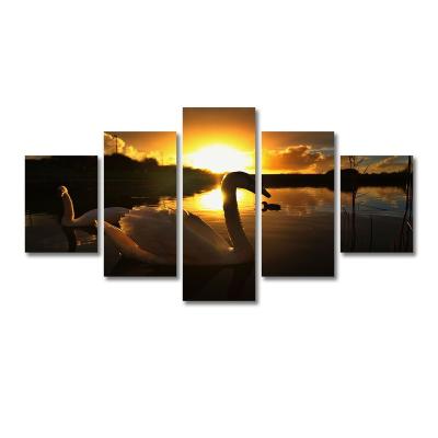 China Waterproof 5 Piece Canvas Wall Art Tiger Swan Animal Picture Artwork For Modern Home Decoration for sale