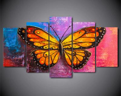 China Waterproof Modular Canvas Wall Art Painting Living Room Hd Print Poster Frame Butterfly Picture Decor 5 Pieces for sale