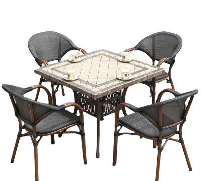 China Chinese outdoor cast aluminum marble top dining table with chair aluminum stone table for sale