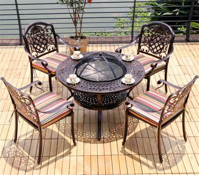 China Modern Waterproof Easy Clean Outdoor Aluminum Die Cast Round Table Picnic Barbecue Cast Aluminum Table And Chair Barbecue for sale