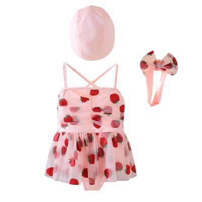 China QUICK DRY Soft Princess Baby Girl Swimwear One-Piece Dress Design Summer Kids Beach Dress Suspender Tulle Print for sale