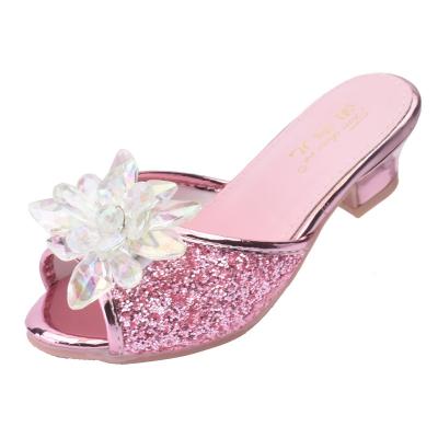 China New Arrival Summer Children Girl's High Heeled Slippers Waterproof Princess Shoes Kids Crystal Shoes Sequined Sweet Baby for sale