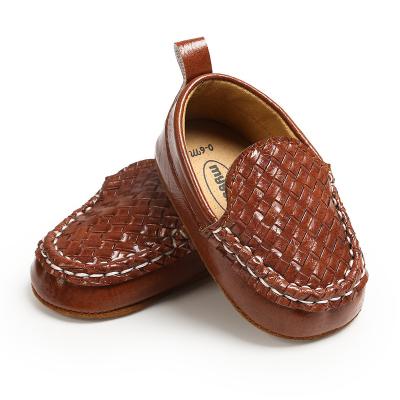 China Wholesale New Spring Flat Baby Boy Autumn Newborn Children Shoes Pu Leather Woven Flat Shoes for sale