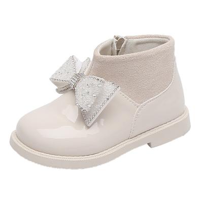 China Autumn Children Spring New Arrival Sweet Princess Baby Girl Martin Boots Flat Shoes Pearl Flat Zipper Bow for sale