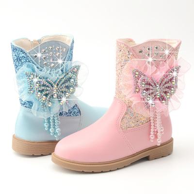 China Lovely Princess Baby Girl Boots CIA Boutique Winter Autumn Kids Sweet Shoes Thickening Flat Bow Rhinestone for sale