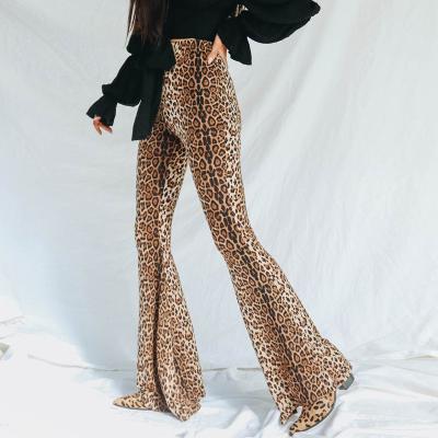 China 2021 New Fashion Autumn Spring Women Trousers High Waist Leopard Print Ladies Bell Bottom Pants Viable Casual Pants for sale