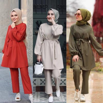 China Fashion Spring Autumn Middest East Long Sleeve Solid Color Women Arab Muslim Clothing Set WC005344 Top+Pants 2pcs for sale