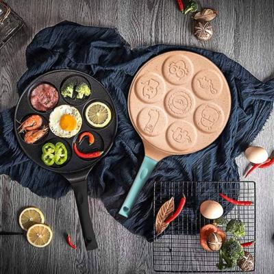 China Viable Breakfast DIY 7 Hole Die Cast Aluminum Alloy Pot Custom Animal Porous Waffle Making Pan Fried Egg Mini Pancake Pan Non-Stick Bake for sale