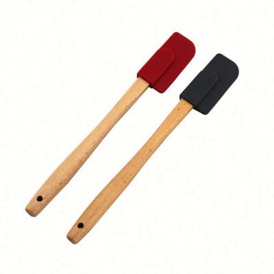 China Mini Food Grade Cake Cream Butter Silicone Viable Black Head Heat Resistant Spatula With Wooden Handle for sale