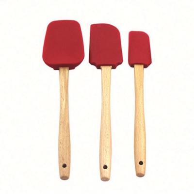 China 3 Piece Sustainable Cake Turners Premium Non-Stick Silicone Spatula Heat Resistant Set With Wooden Handle for sale