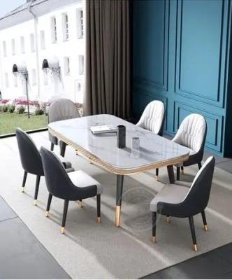 China Contemporary Foshan Factory High Quality Luxury Design Marble Top Stainless Steel Frame Dining Table for Living Room Furniture Set for sale