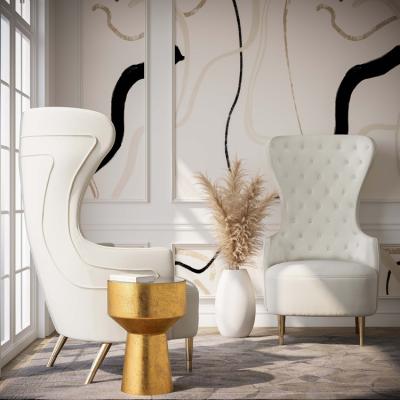 China Tufted Modern Piping Designs High Back Leisure Chair Elegant Button Tufting Cream Velvet Wingback Chair For Living Room Hotel Lobby for sale