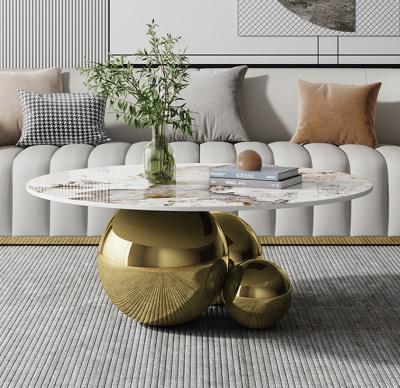 China Artificial marble Factory Wholesale Stainless Steel Ball Based Polished Gold Living Room Center Table Low Height Coffee Table For Home Hotel for sale