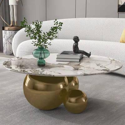 China Adjustable (height) European Style Luxury Center Table Modern White Carrara Marble Table Interior Marble Top adjustable Stainless Steel Coffee Table for sale