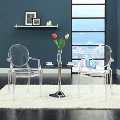 China Acrylic Back Transparent Crystal Dining Chair Wholesale Hot Sales Modern Style Plastic Ghost Chair Acrylic Pc Dining Chair With Armrest For Event Party Rental for sale