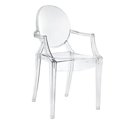 China Acrylic Back Transparent Crystal Dining Chair Hotel Luxury Wholesale wedding arm chair transparent dining chair acrylic Plastic Chair And Table Set For Restaurant for sale